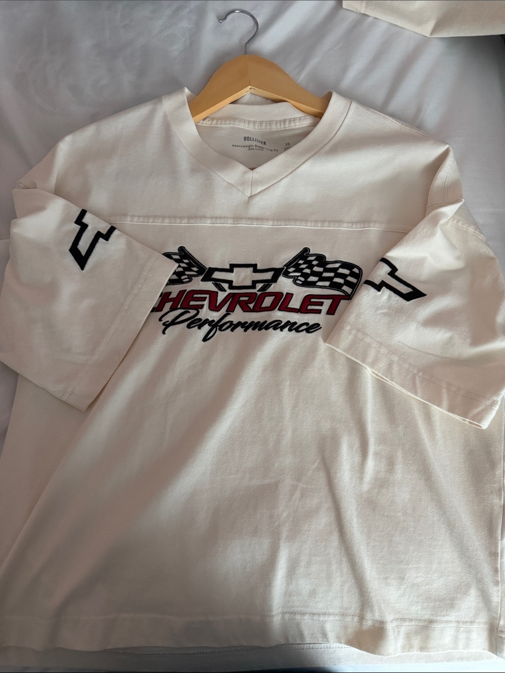 Hollister White Chevrolet Heavy Weight Baggy Crop Fit Extra Small Like new Worn